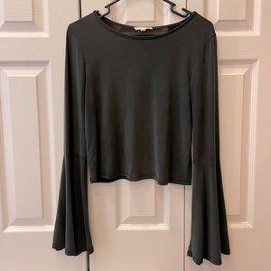 LA Hearts Bell Sleeve Crop Top - Charcoal